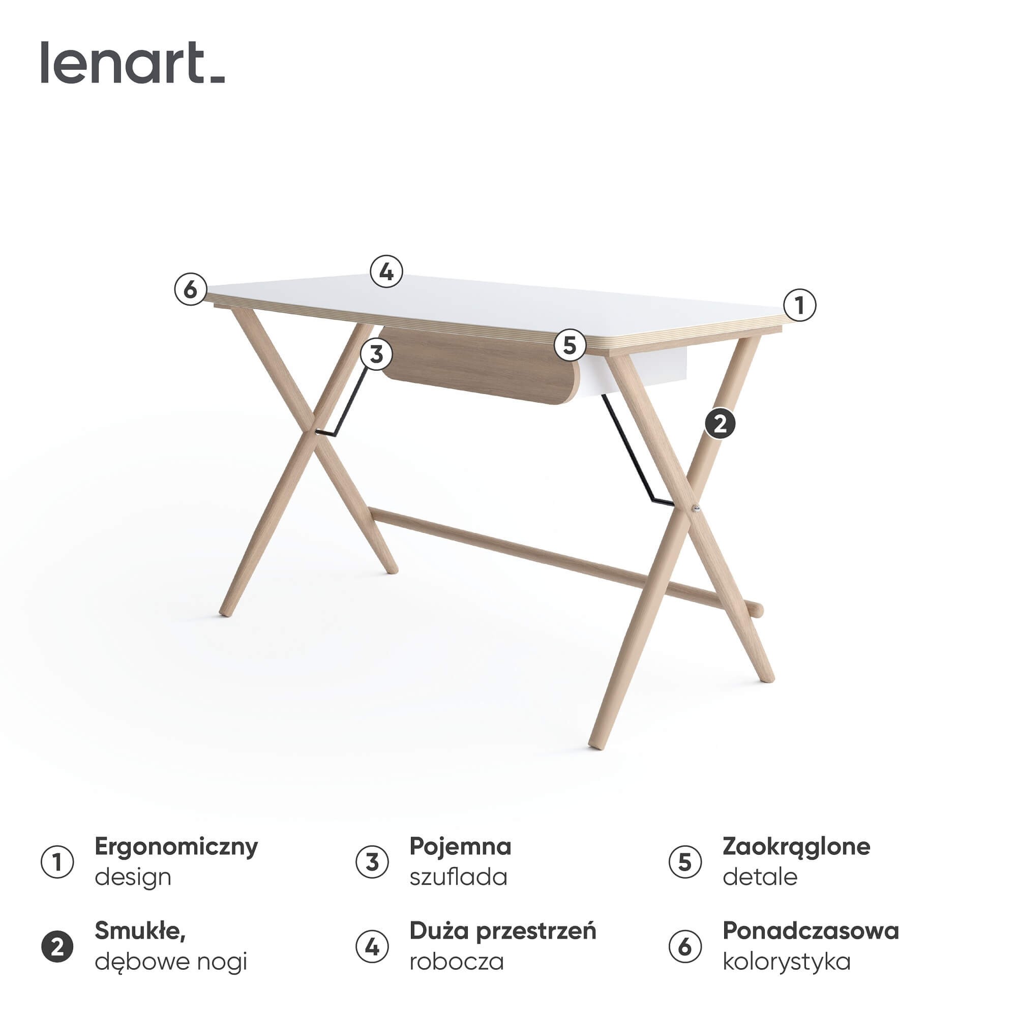 MATCH MW-01 rašomasis stalas | Balta, šviesaus ąžuolo — изображение 6