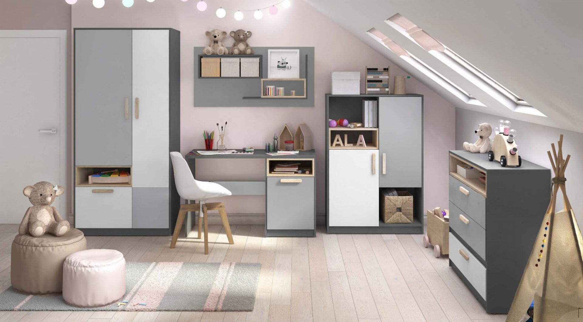 Apatinė lova su čiužiniu POK PO-14 | Grafitas - Paveikslėlis 2