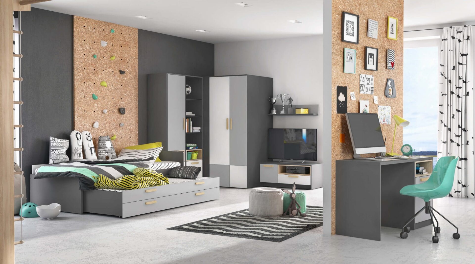 Apatinė lova su čiužiniu POK PO-14 | Grafitas - Paveikslėlis 3