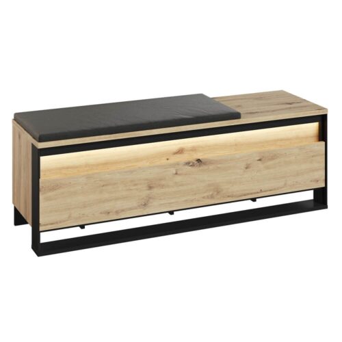 Batų spintelė su sėdyne QUANT QG-04 135 | LED apšvietimas | Artisan ąžuolas, juoda