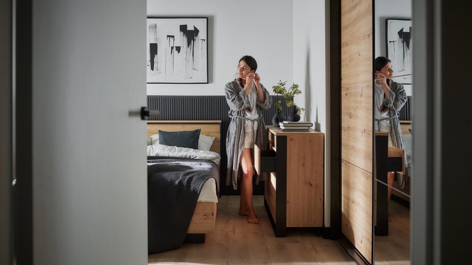 QUANT QS-01 stumdoma spinta, ąžuolo imitacija / juoda - Paveikslėlis 6