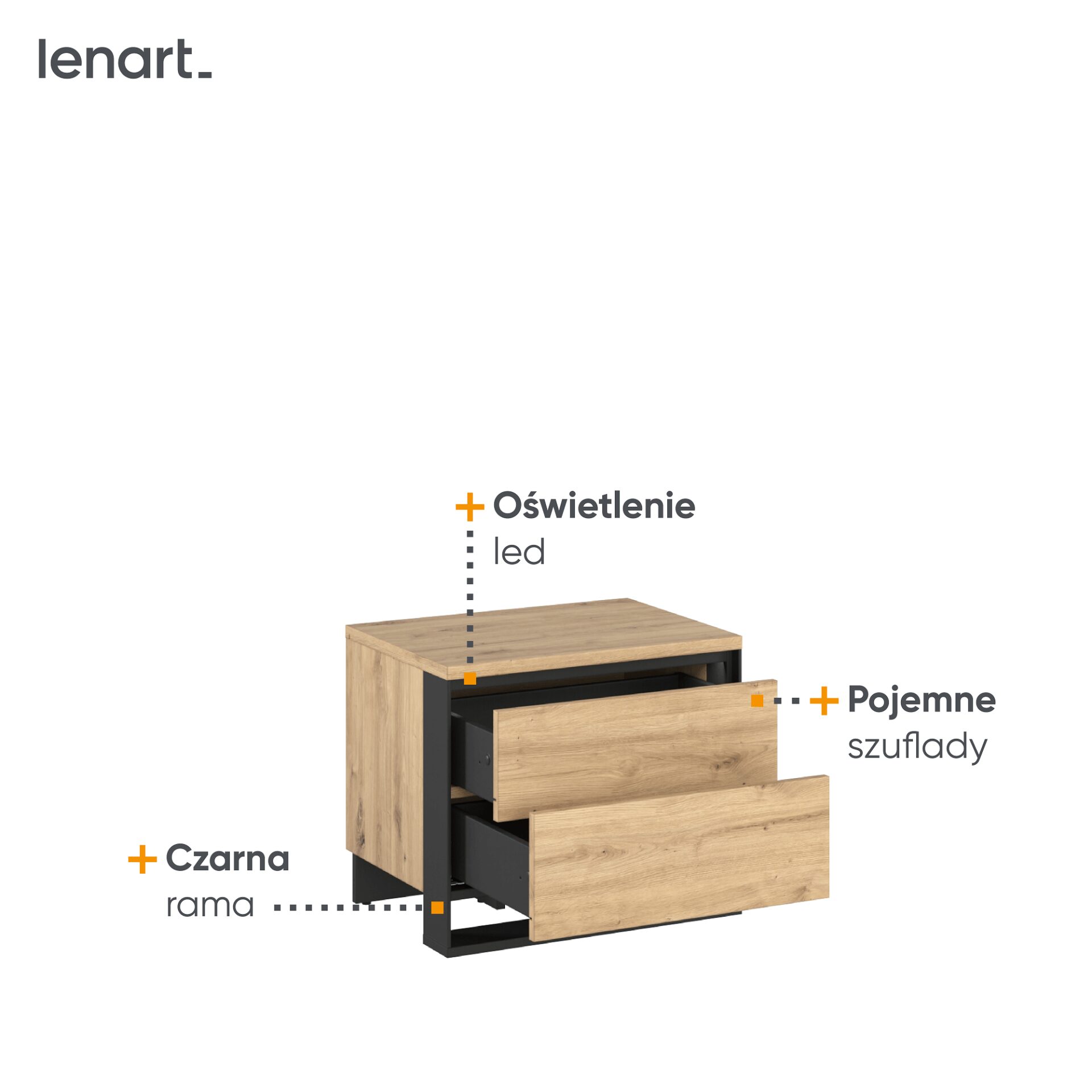 QUANT QS-03 naktinis staliukas | Artisan ąžuolas, juoda - Paveikslėlis 5