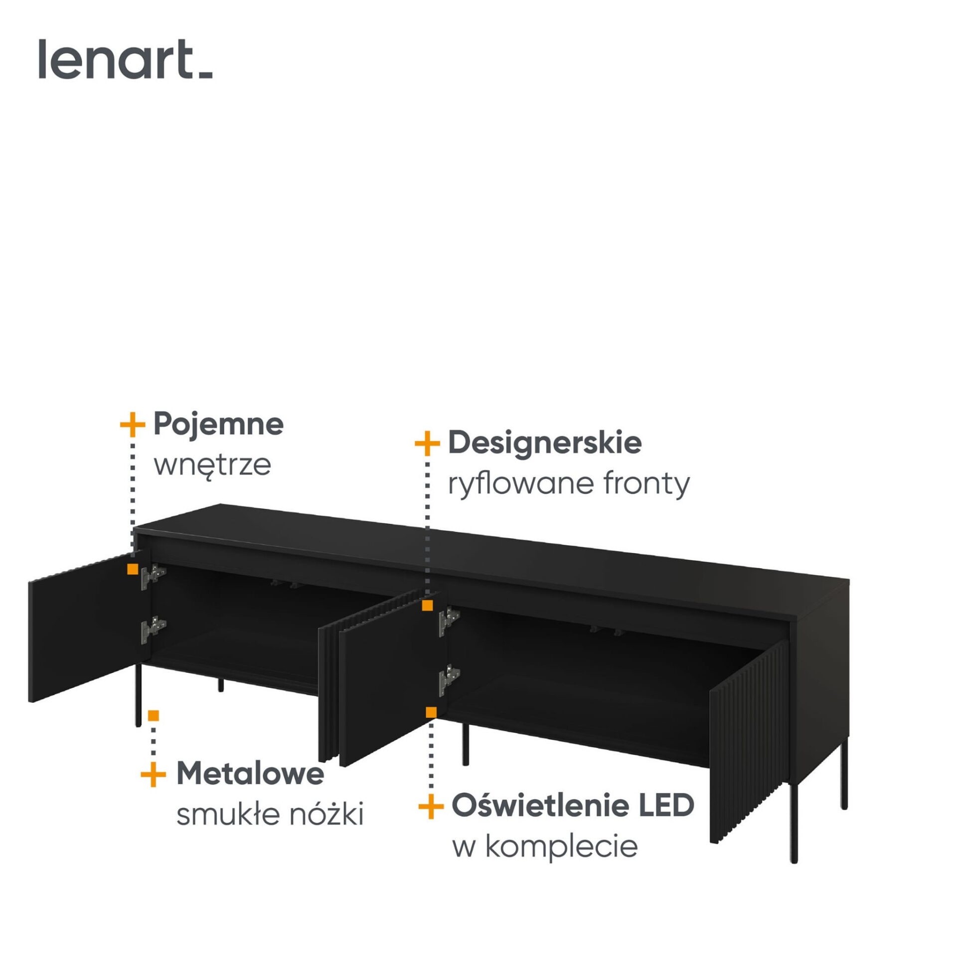 Grioveliuota TV spintelė TREND 06 juoda/juodos kojelės — изображение 6