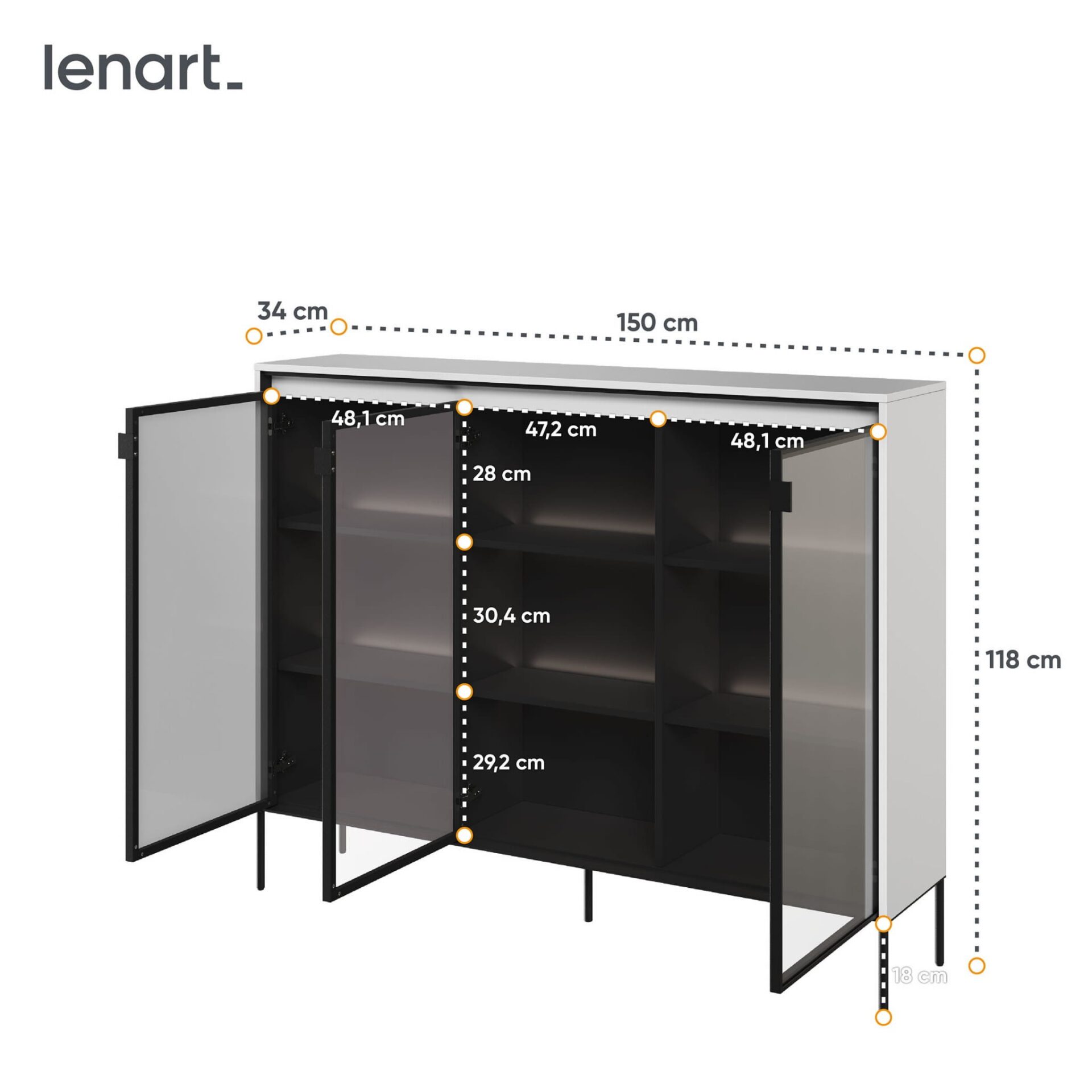 TREND 08 stiklinė vitrina, baltos/juodos kojelės — изображение 5