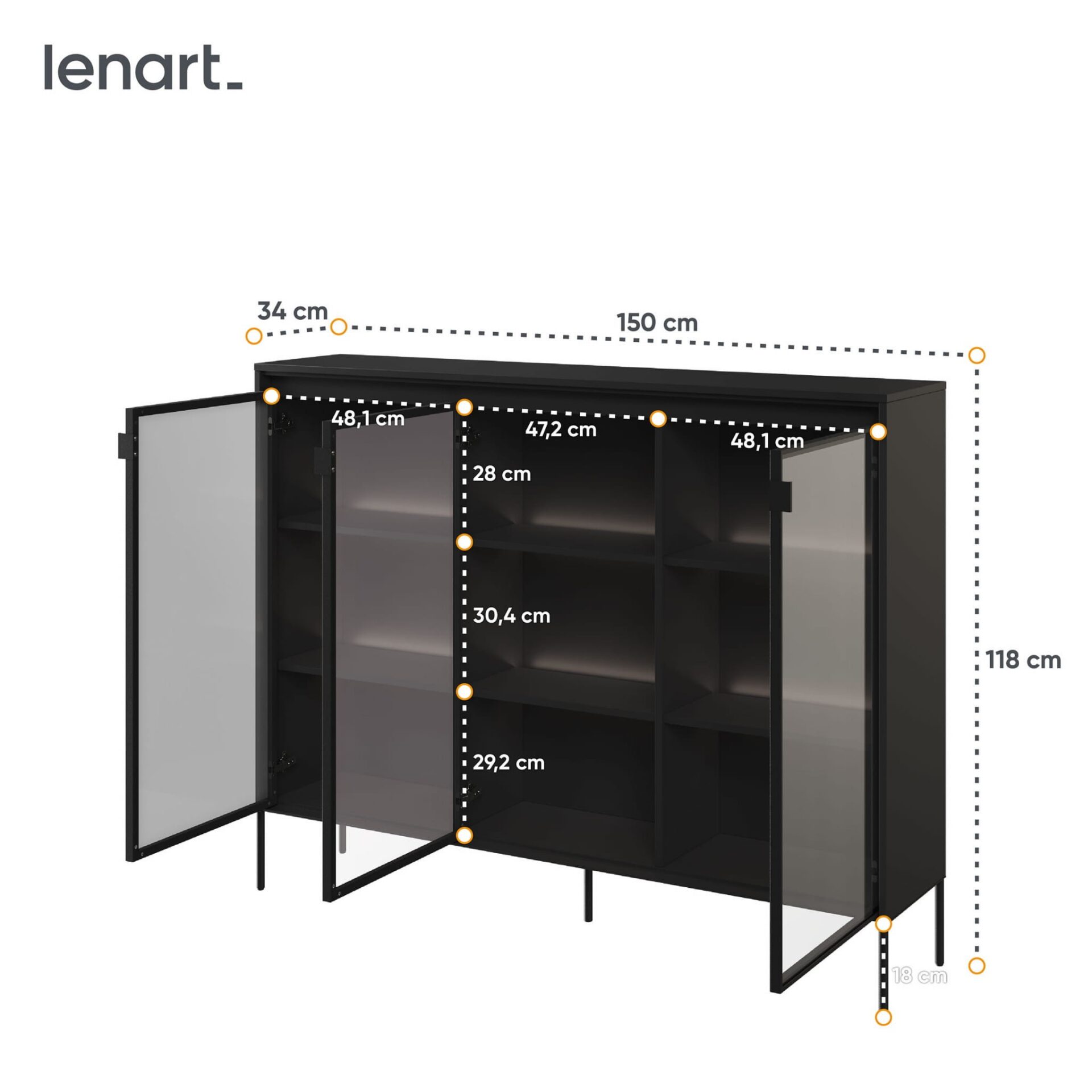 TREND 08 stiklinė vitrina, juodos/juodos kojelės — изображение 6