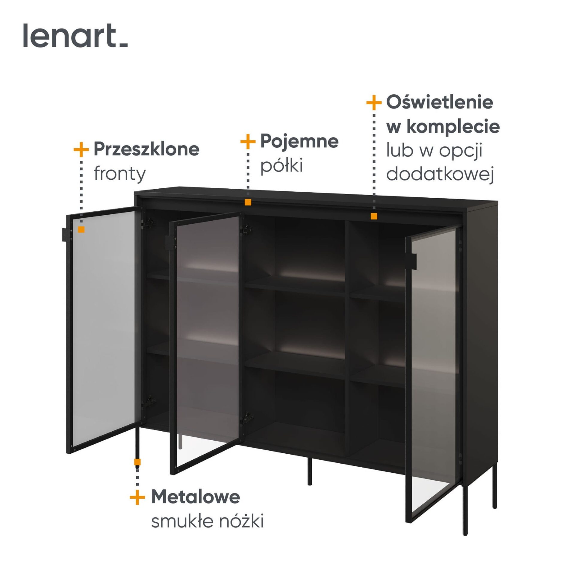 TREND 08 stiklinė vitrina, juodos/juodos kojelės — изображение 5