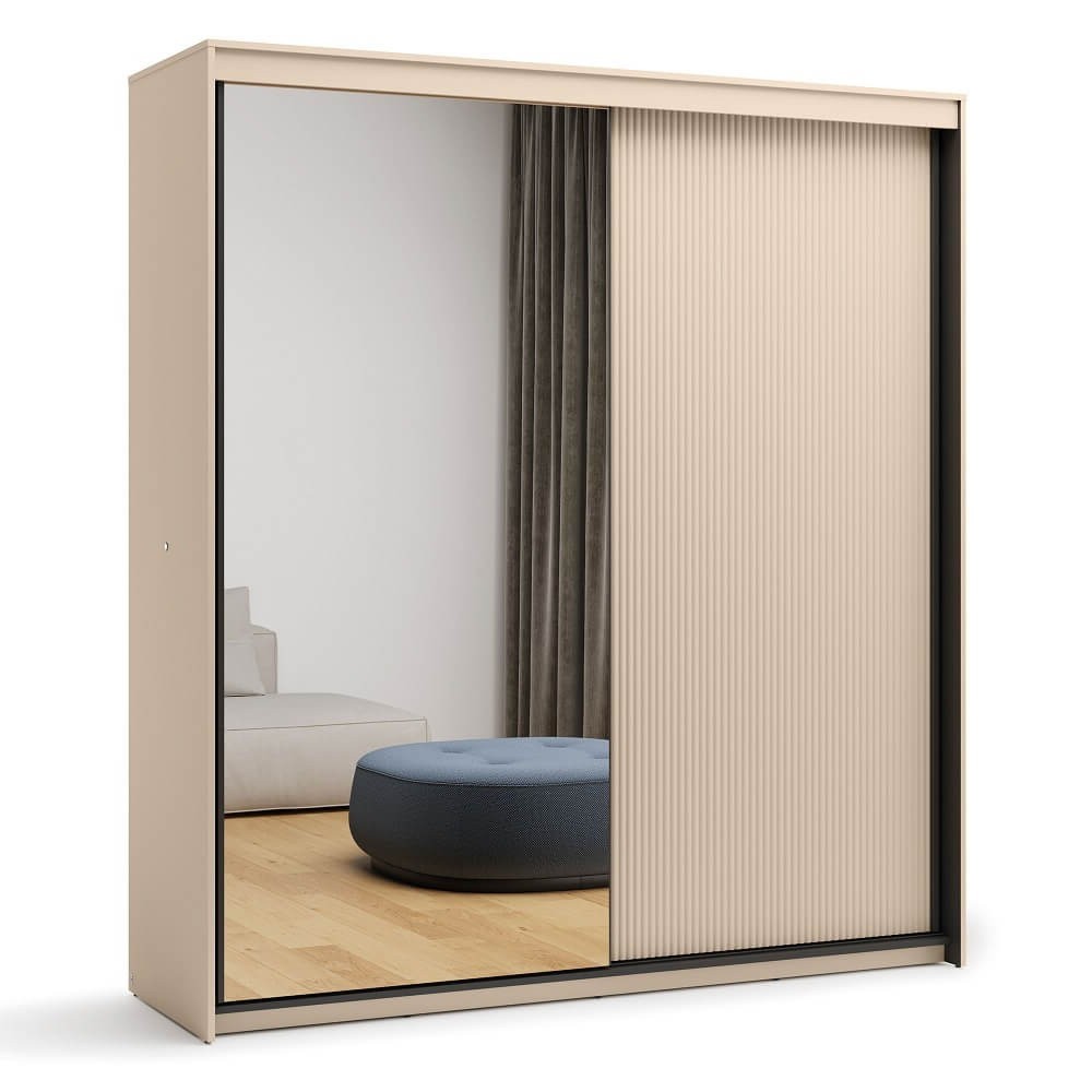 TREND TS-01 2D stumdoma spinta | Veidrodis, LED apšvietimas | Smėlio spalvos, juoda