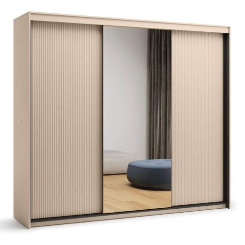 TREND TS-02 3D stumdoma spinta | Veidrodis, LED apšvietimas | Smėlio spalvos, juoda