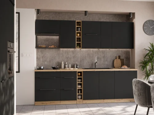 Virtuvės komplektas „Aria“ su palėpės spintelėmis, 255 cm