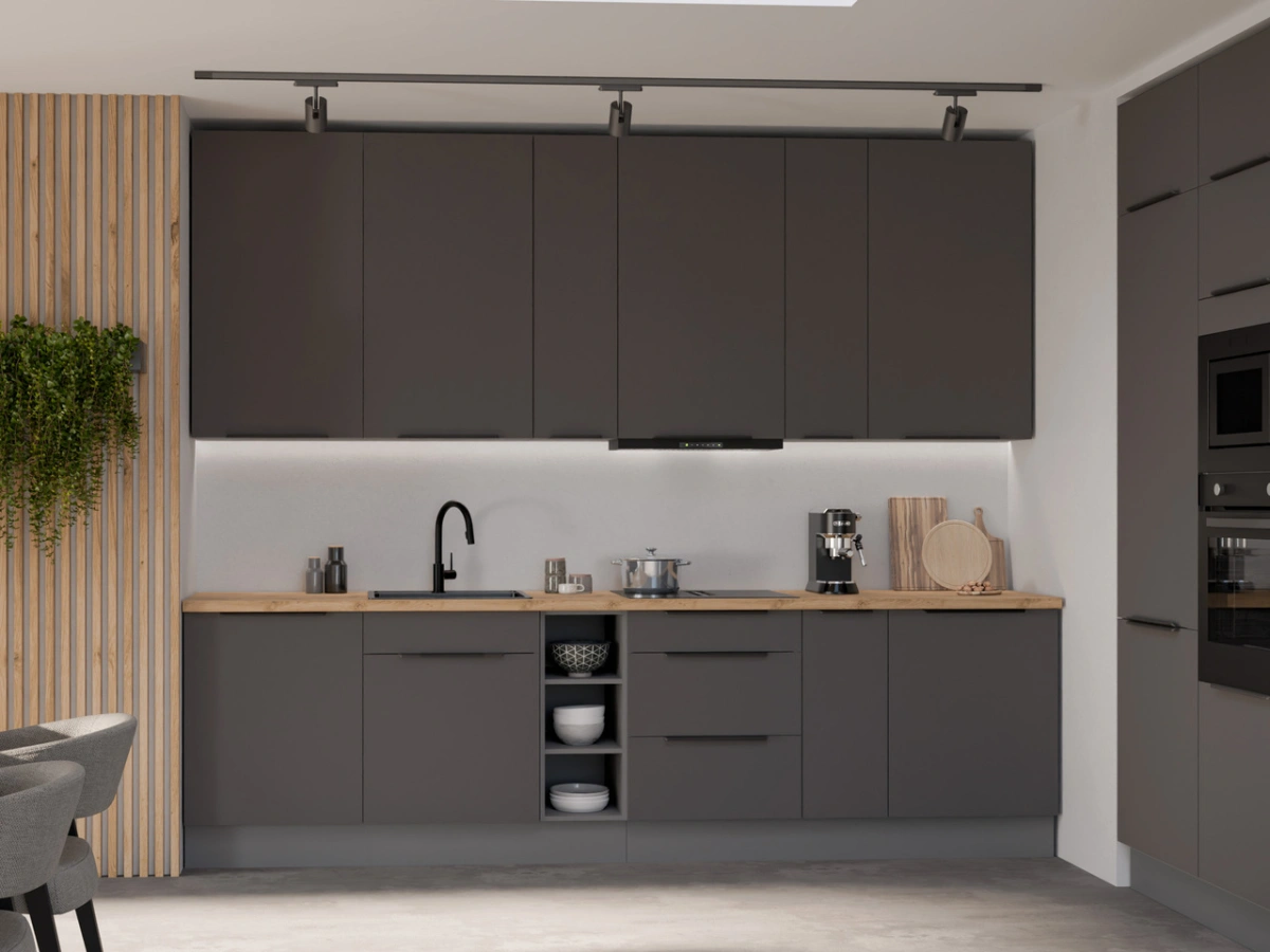 Virtuvės komplektas „Aria“ su palėpės spintelėmis, 300 cm