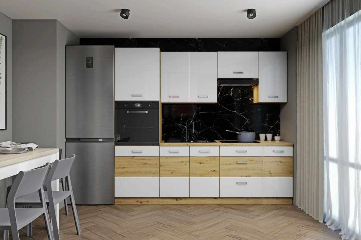 „Artisan“ virtuvės komplektas, 240 cm, baltas blizgus ir artisan ąžuolas — изображение 4