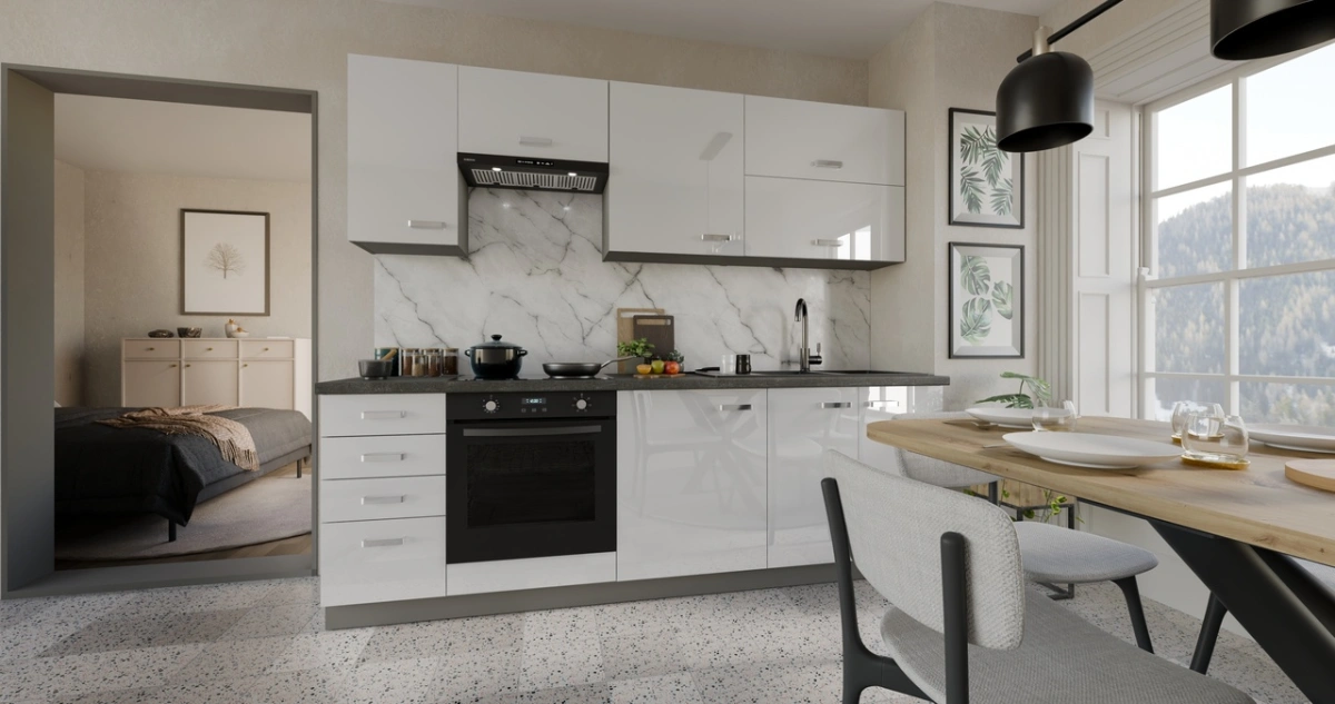 Bianka virtuvė 240 cm balto blizgesio