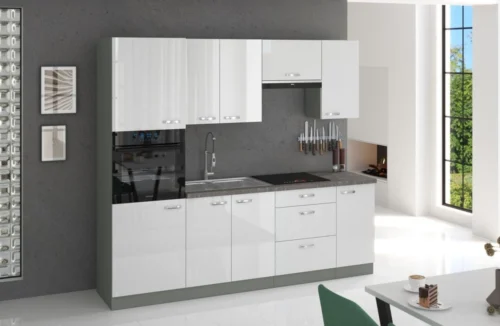 Bianka virtuvės kolonėlė, 240 cm, balta, blizgi orkaitė