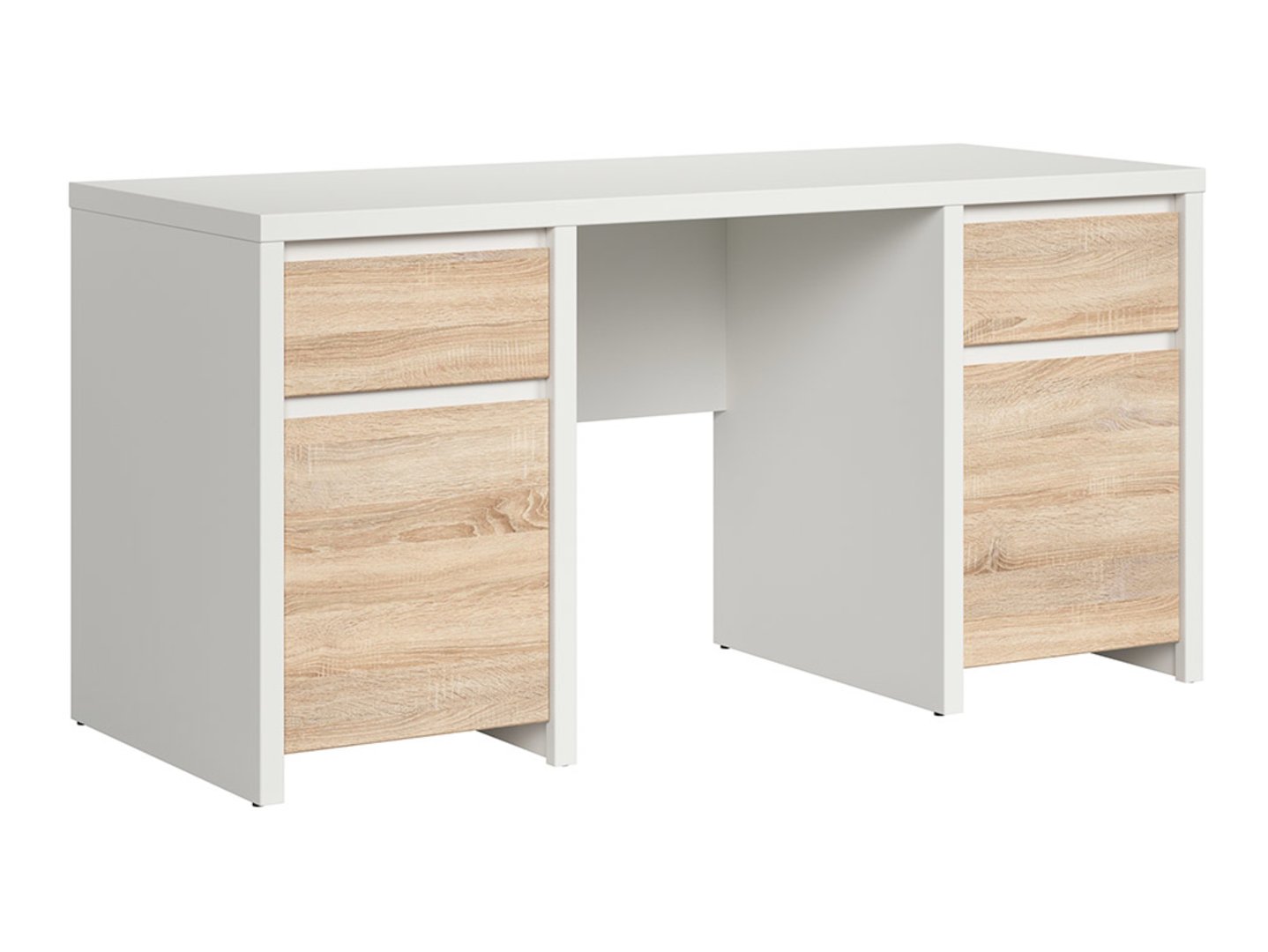 KASPIAN 160 cm dviduris rašomasis stalas su dviem stalčiais, balta/sonoma ąžuolas