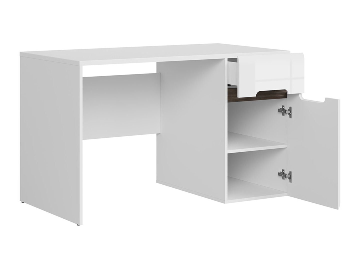 Vienų durų rašomasis stalas su stalčiumi AZTECA TRIO 120 cm baltas/baltas blizgus