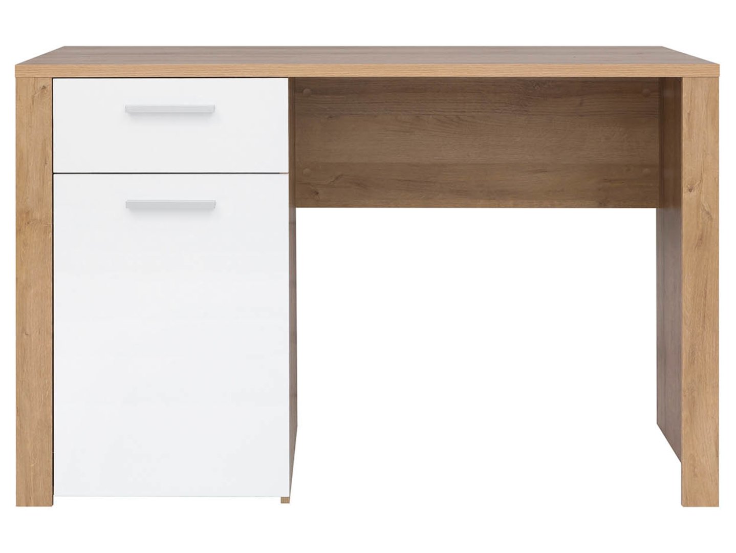 BALDER rašomasis stalas su vienvėrėmis durimis ir stalčiumi, 120 cm, Riviera ąžuolas/blizgi balta spalva