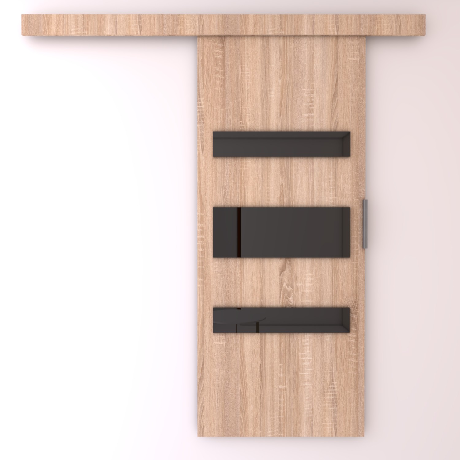 DESIO 76 Sonoma/juodos Lacobel ADRK prie sienos montuojamos stumdomos durys