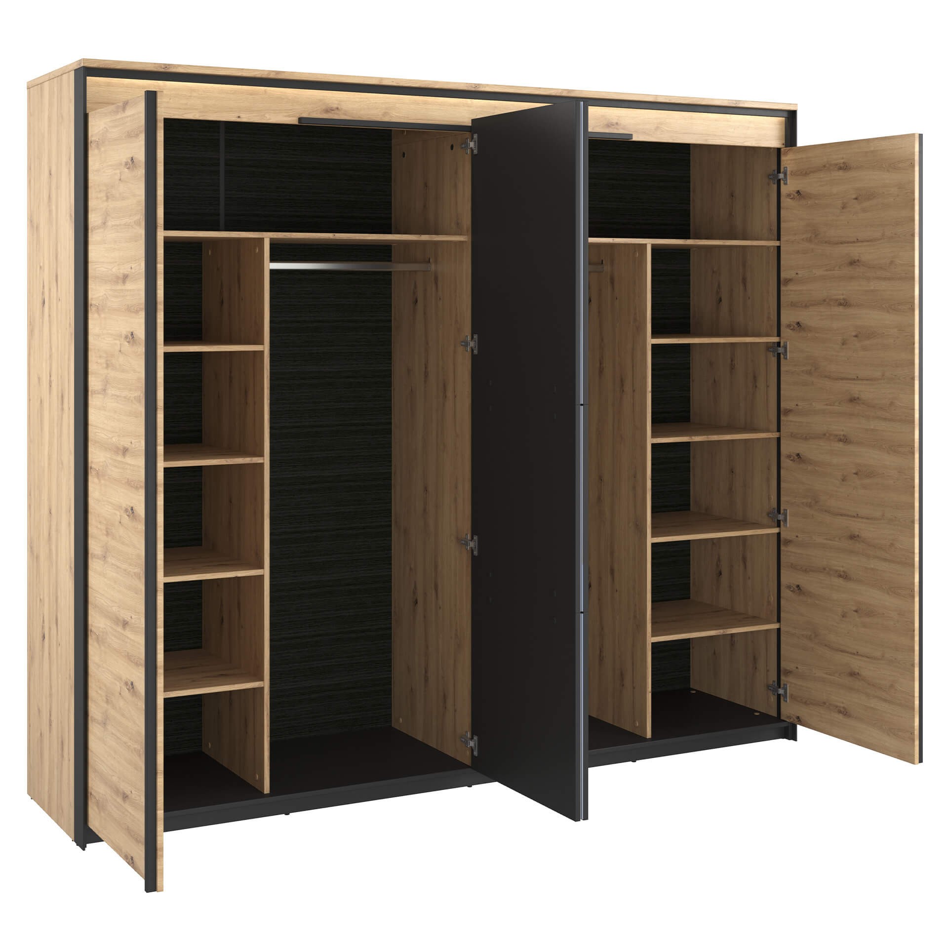 QUANT QS-05 keturių durų spinta, ąžuolo imitacija / juoda - Paveikslėlis 3