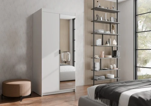 Elena 2D spinta, balta matinė, su veidrodžiu