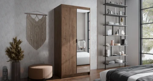 Elena 2D spinta, ąžuolo spalvos, Lefkas, su veidrodžiu