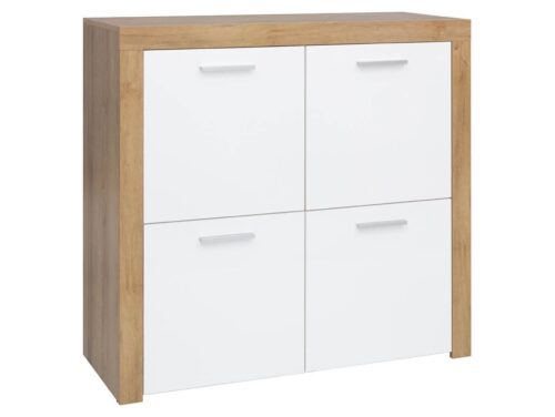 BALDER komoda su keturiomis durimis, 104 cm, Riviera ąžuolas/blizgi balta