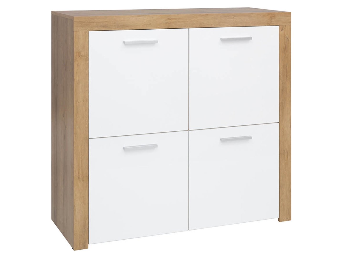 BALDER komoda su keturiomis durimis, 104 cm, Riviera ąžuolas/blizgi balta