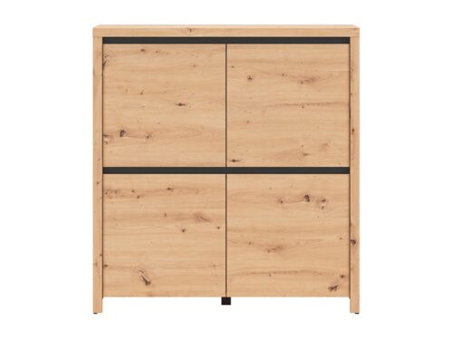 LARIOS komoda su keturiomis durimis, 105 cm, ąžuolo imitacija/juoda