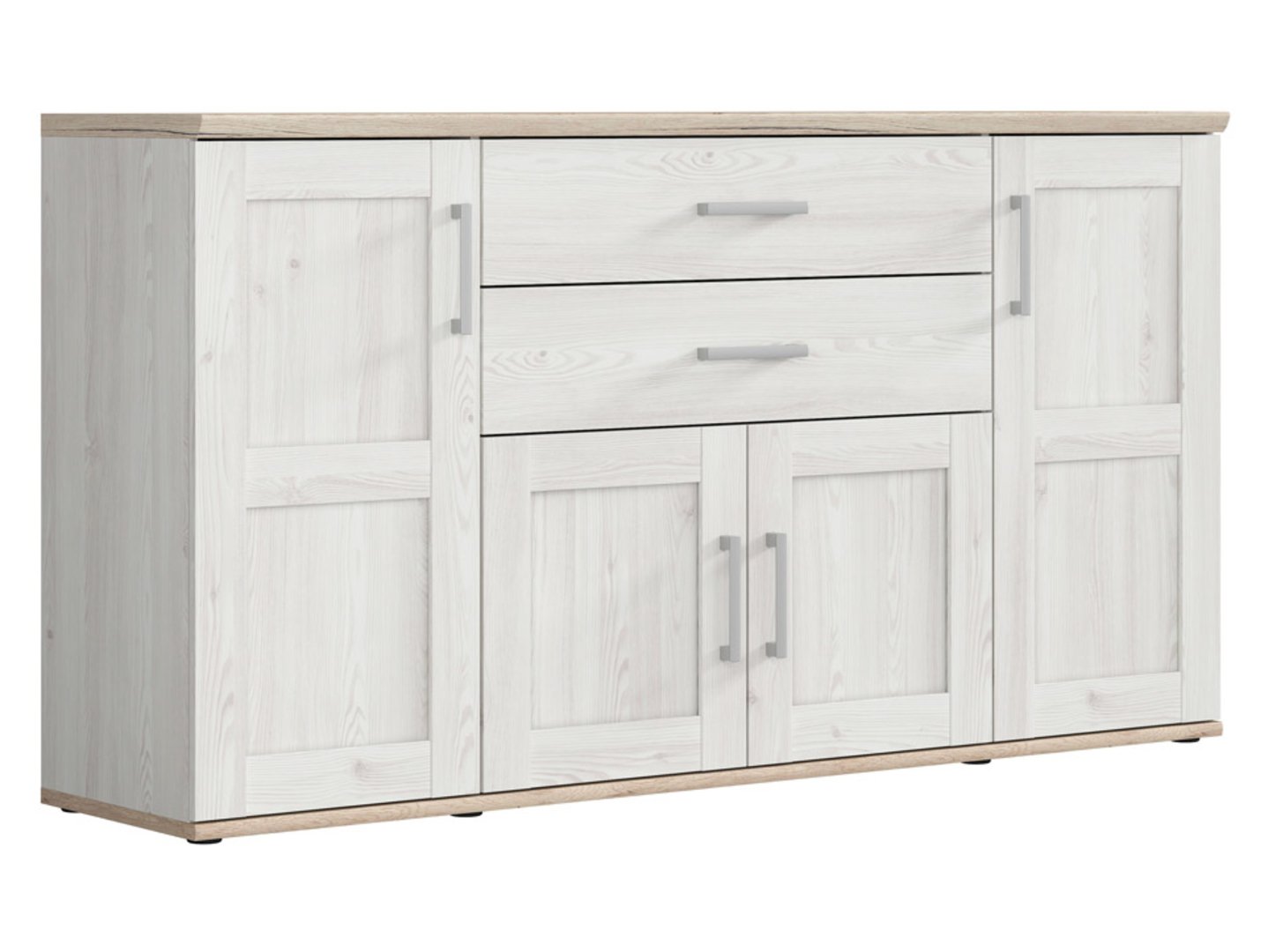 Keturių durų komoda su dviem stalčiais ROMANCE 186 cm šviesus Sibiu maumedis/šviesus San Remo ąžuolas