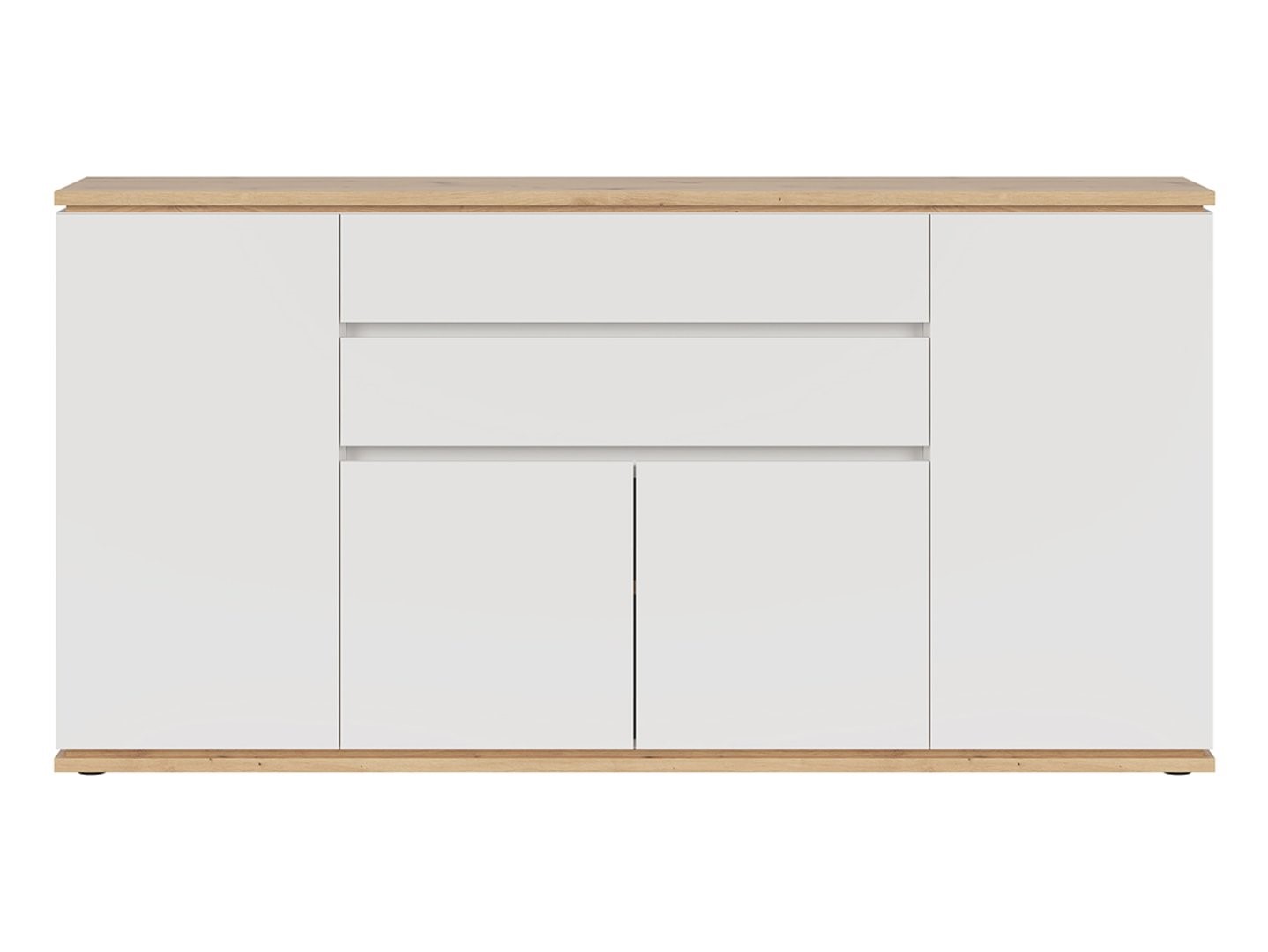 YAMAEL komoda su keturiomis durimis ir dviem stalčiais, 184 cm, balta/dirbtinio ąžuolo spalvos