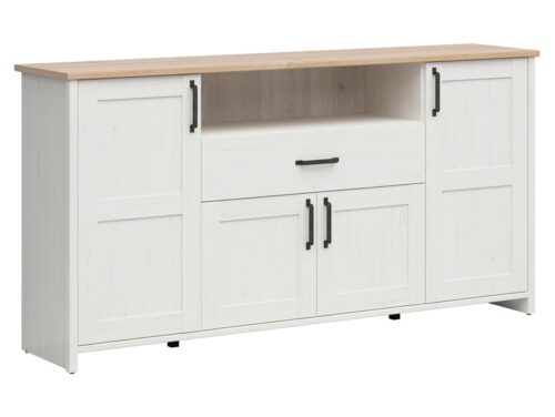 LOKSA komoda su keturių durų stalčiumi, 194 cm, anderseno pušis, balta