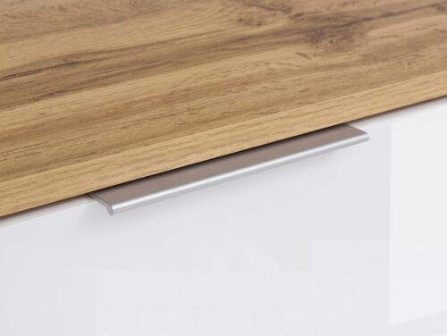 ZELE komoda su keturiomis durimis, 104 cm, ąžuolo spalva „Wotan“ / balta blizgi spalva