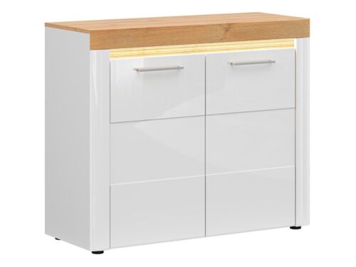 HORTON dviejų durų komoda 106,5 cm, auksinio ąžuolo „Grandson“ / baltos blizgios spalvos