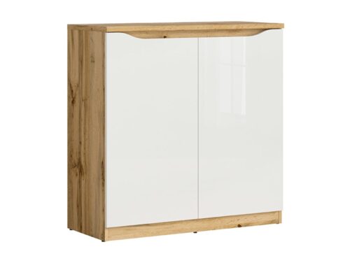 NUIS dviejų durų komoda, 90 cm, wotan ąžuolas/blizgi balta