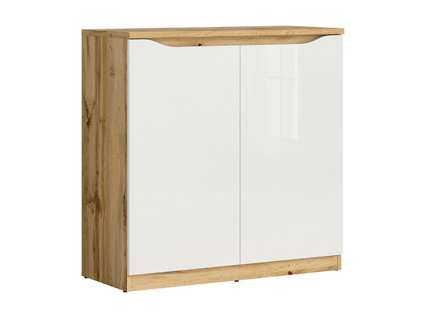 NUIS dviejų durų komoda, 90 cm, wotan ąžuolas/blizgi balta