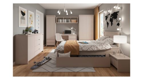 Dvidurė komoda su keturiais stalčiais KASPIAN 143,5 cm kašmyro spalvos