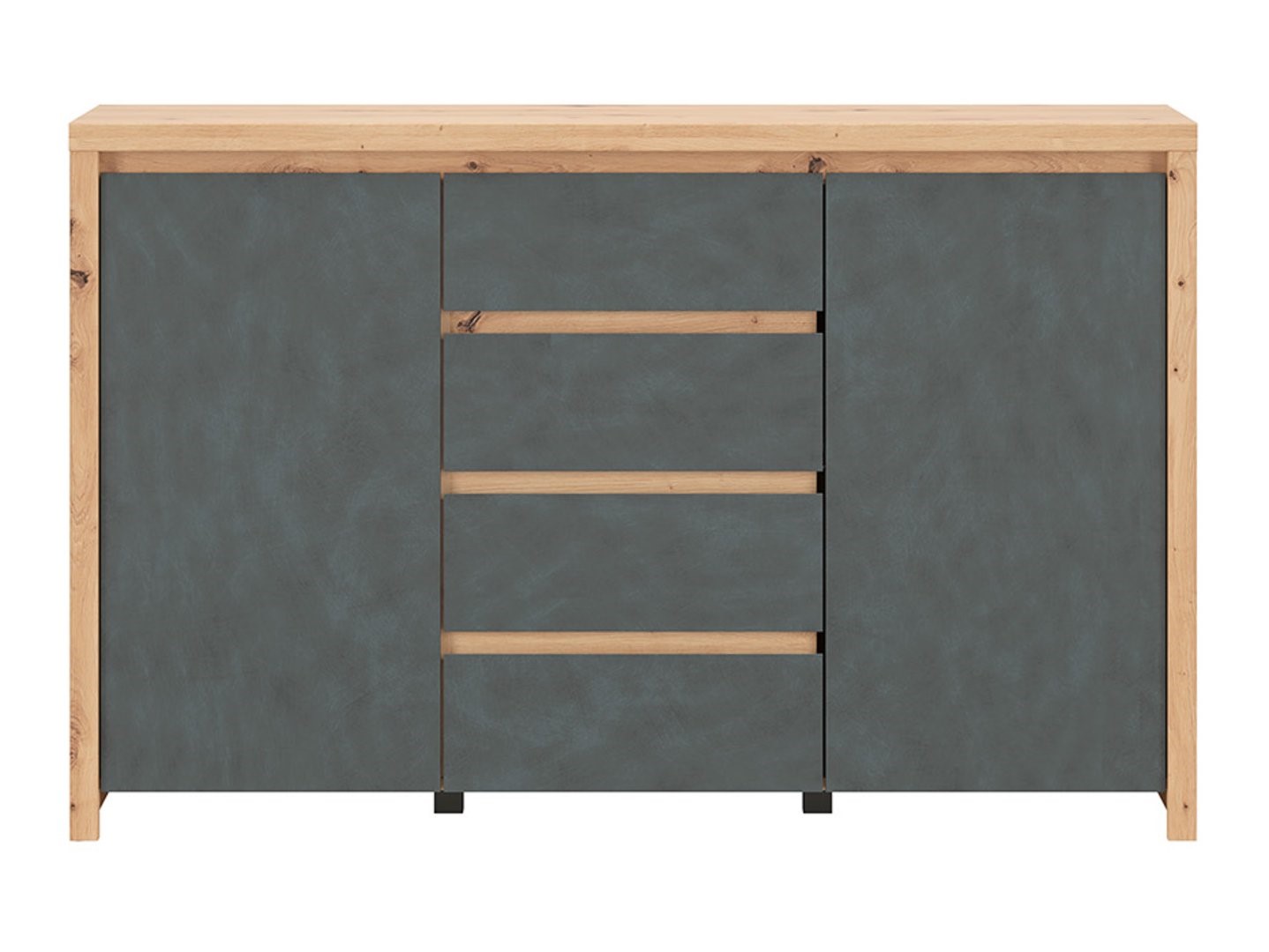 Dvidurė komoda su keturiais stalčiais LARIOS 143 cm, dirbtinio ąžuolo/materija