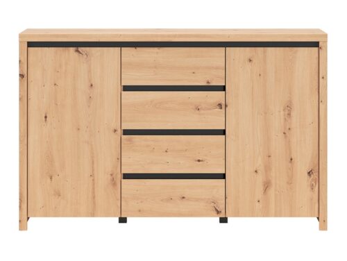 LARIOS komoda su dvidurėmis durimis ir keturiais stalčiais, 143 cm, ąžuolo imitacija / juoda spalva