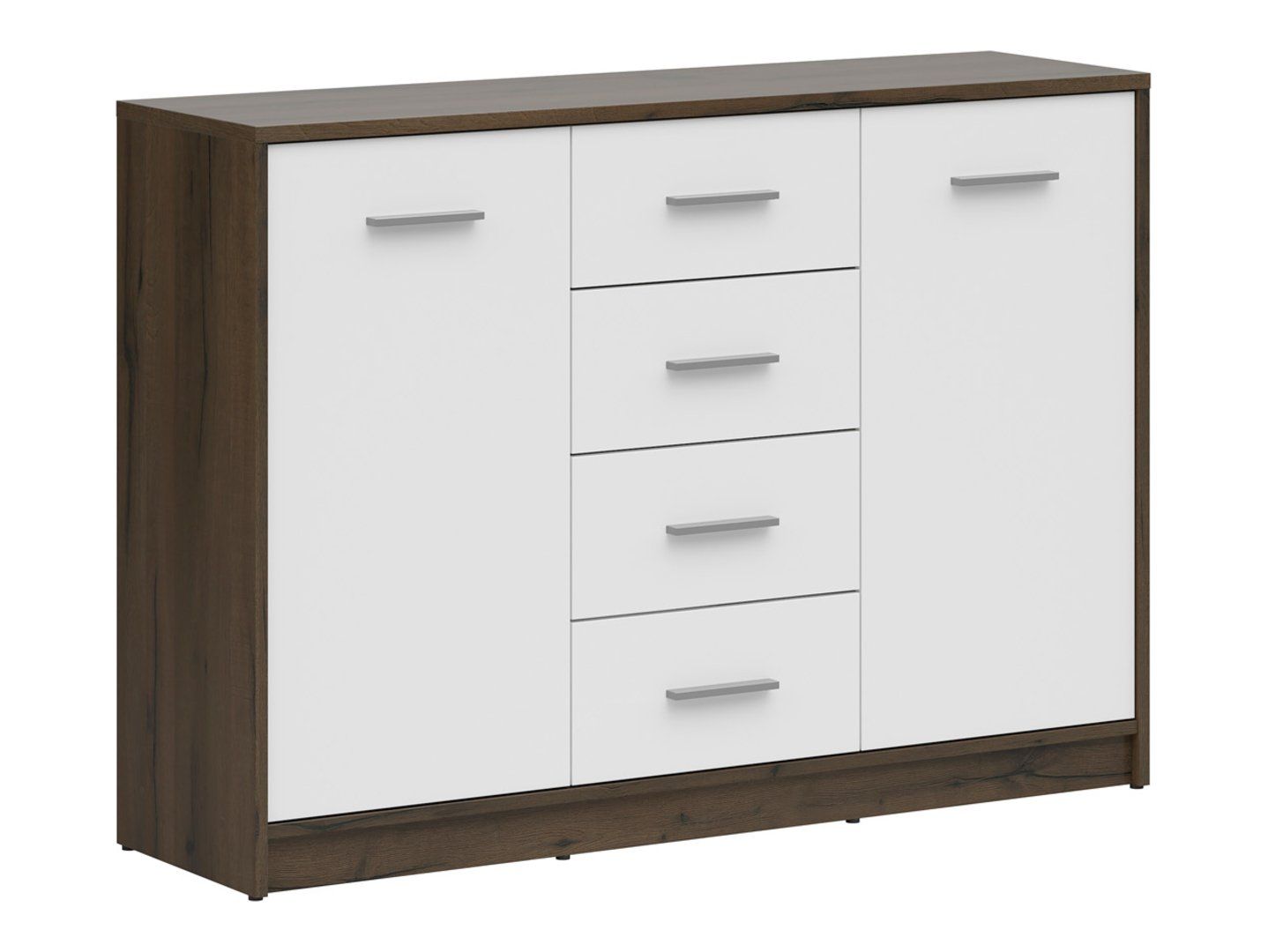 Dvidurė komoda su keturiais stalčiais NEPO PLUS 119 cm, kilnus ąžuolas/balta