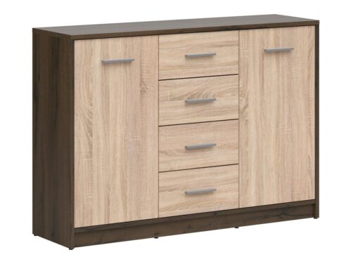 Dvidurė komoda su keturiais stalčiais NEPO PLUS 119 cm, kilnus ąžuolas/somona ąžuolas