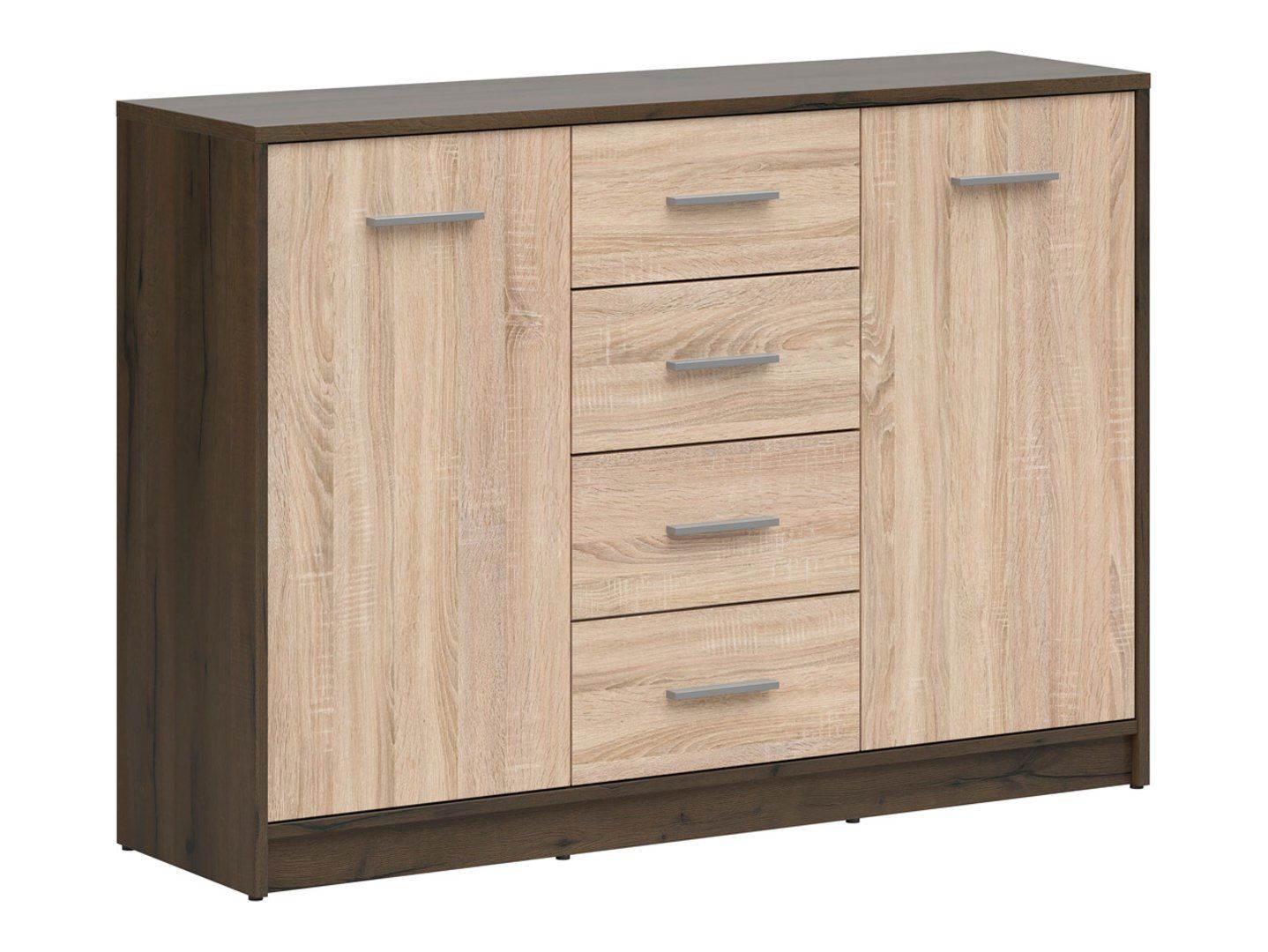 Komoda dwudrzwiowa z czterema szufladami NEPO PLUS 119 cm dąb noble/dąb somona