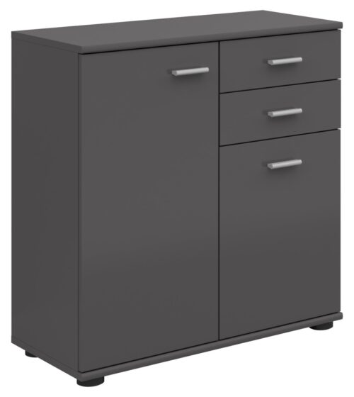 NOEDA dviejų durų komoda su dviem stalčiais, 70,9 cm, grafito spalvos