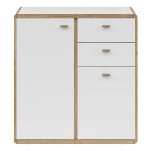 Dvidurė komoda RONDA 86 cm, šviesaus ąžuolo vėliavėlės stiebo spalva/balta