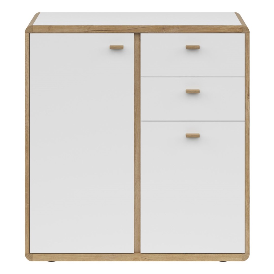 Dvidurė komoda RONDA 86 cm, šviesaus ąžuolo vėliavėlės stiebo spalva/balta