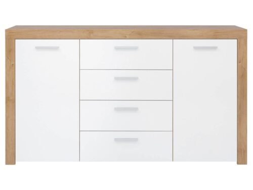 BALDER dviejų durų komoda su stalčiais 155 cm, Riviera ąžuolas/balta blizgi spalva
