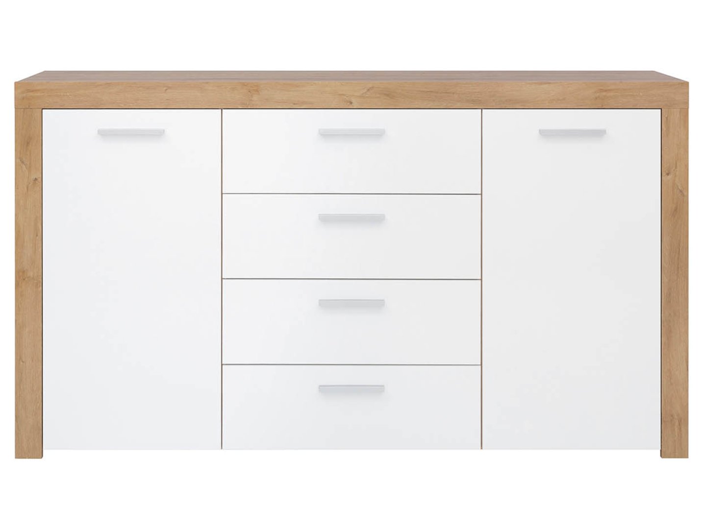 BALDER dviejų durų komoda su stalčiais 155 cm, Riviera ąžuolas/balta blizgi spalva