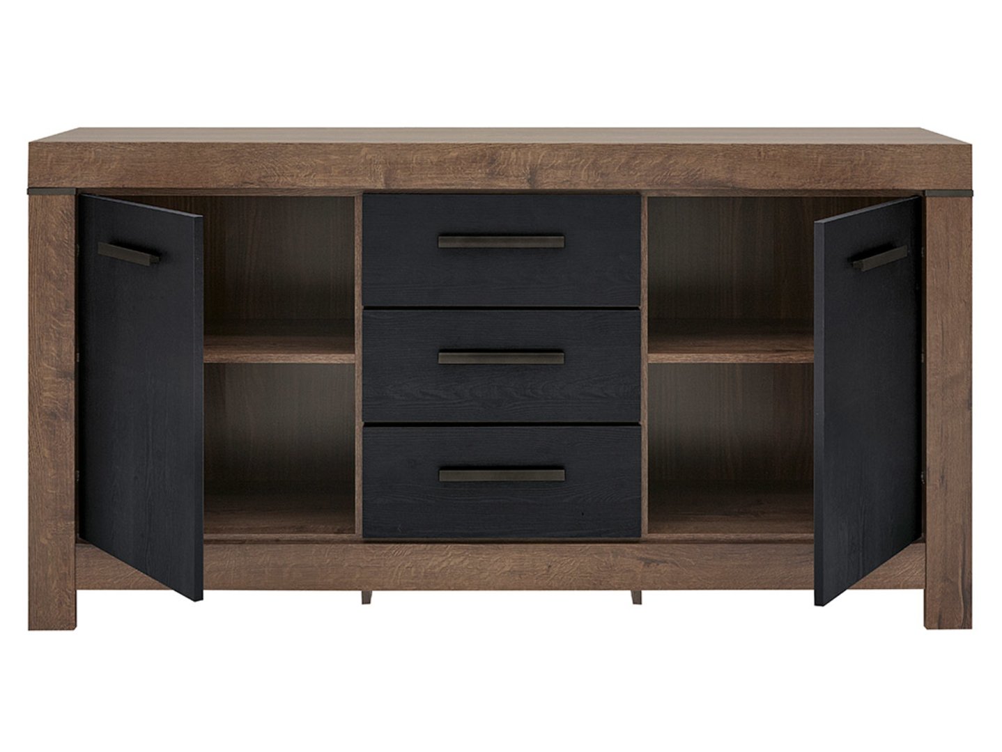 Komoda su dviem durimis ir trimis stalčiais BALIN 160 cm, vienuolyno ąžuolas/juodas ąžuolas