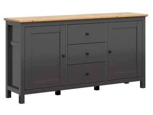 HESEN komoda su dviem durimis ir trimis stalčiais, 186 cm, grafito/dirbtinio ąžuolo spalvos