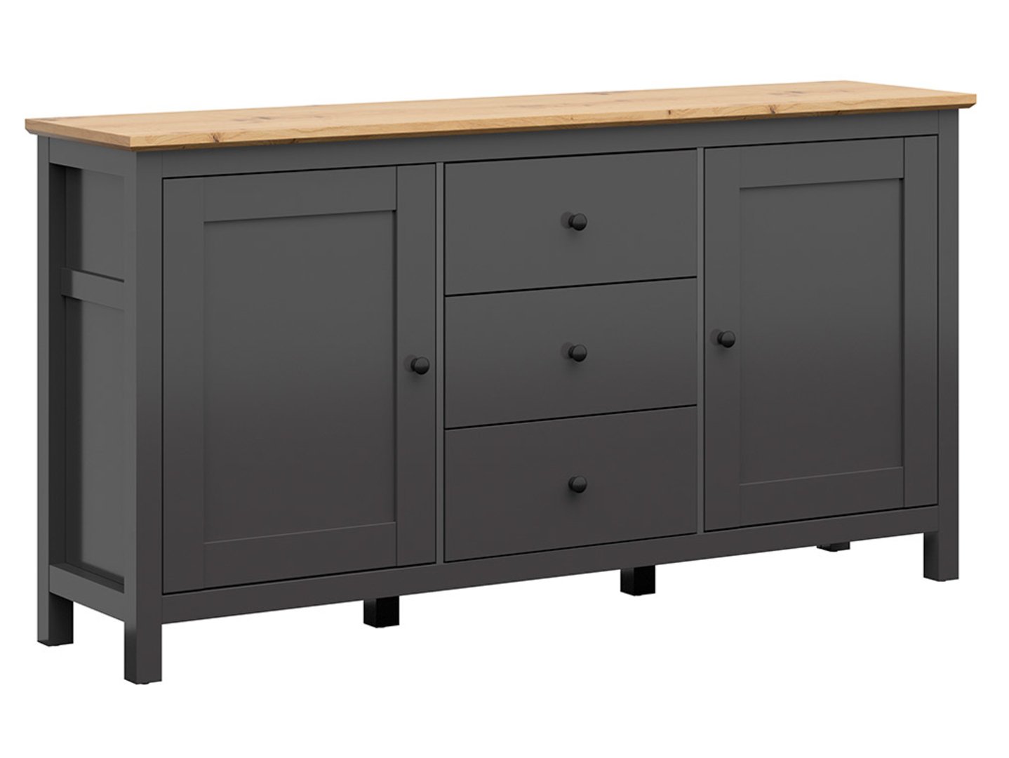 HESEN komoda su dviem durimis ir trimis stalčiais, 186 cm, grafito/dirbtinio ąžuolo spalvos