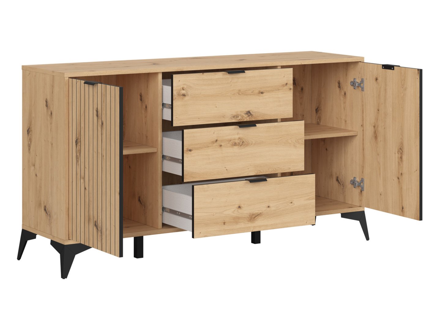 LAMEA komoda su dviem durimis ir trimis stalčiais, 150 cm, ąžuolo imitacija