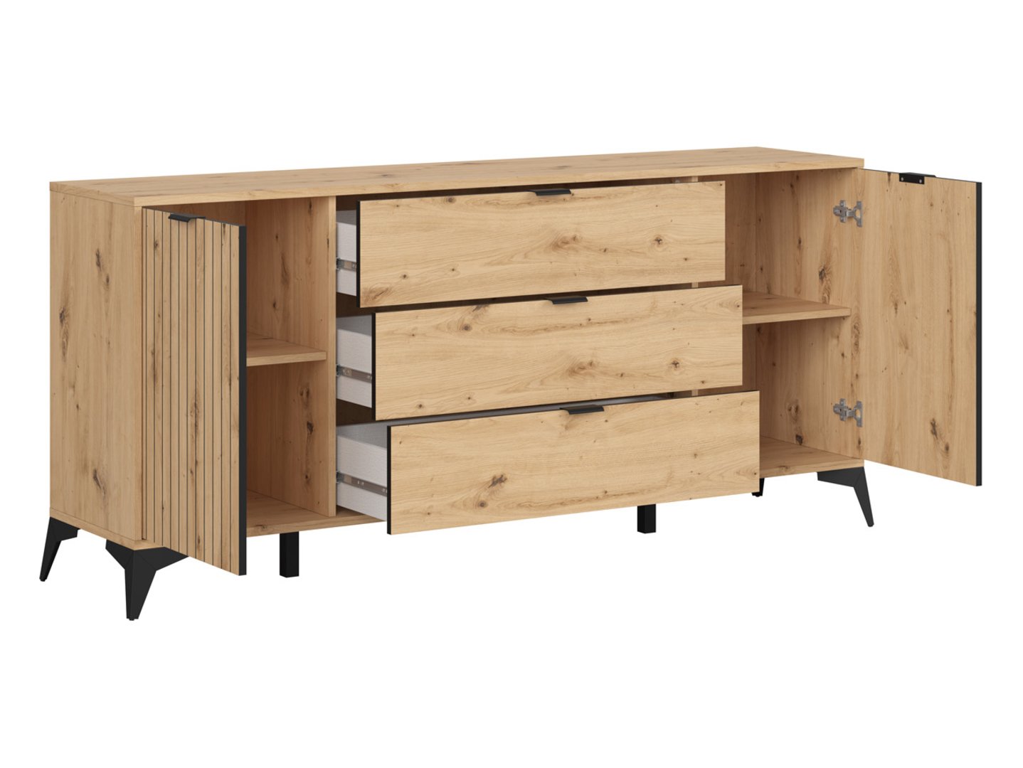 LAMEA komoda su dviem durimis ir trimis stalčiais, 180 cm, ąžuolo imitacija